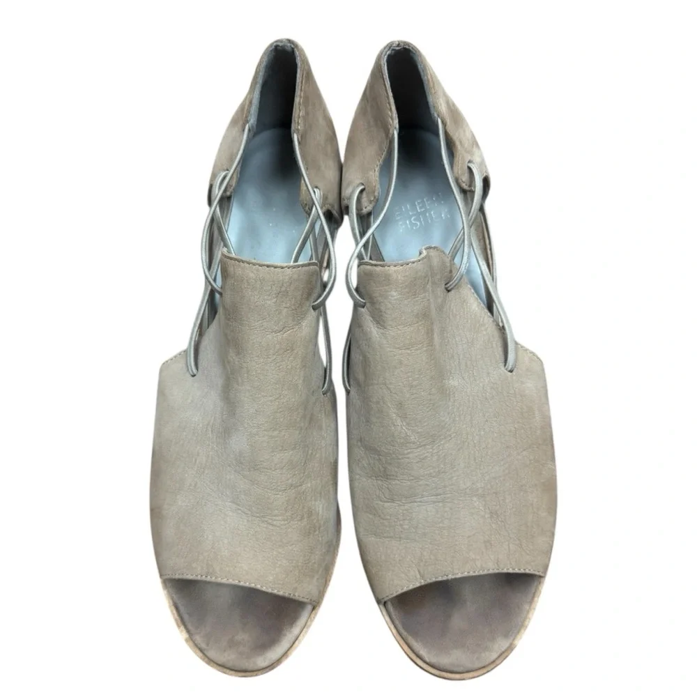 Eileen Fisher Nikki Sandal Leather Open Toe Mule Heel Shoes Size 8.5